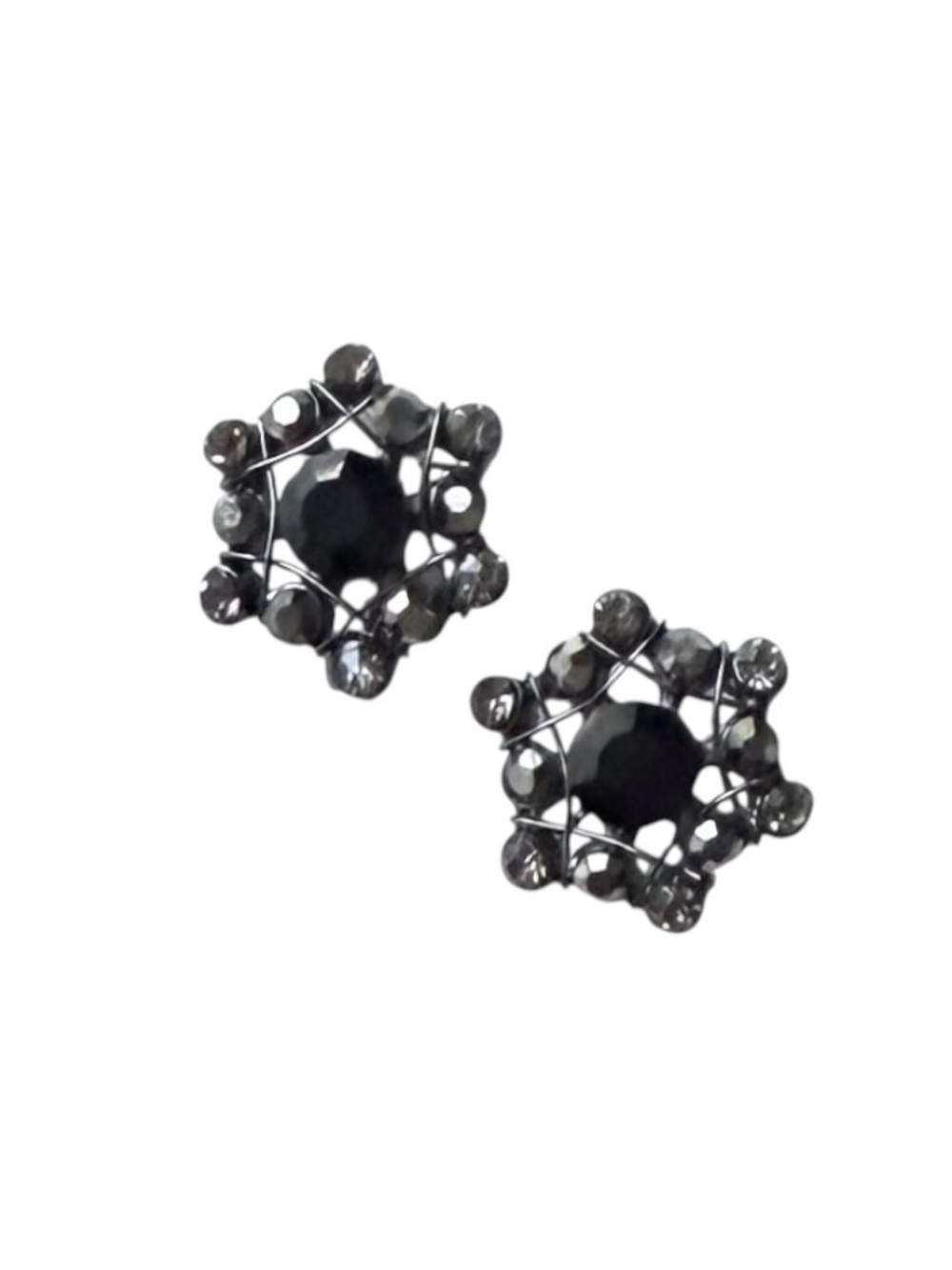 Bebe Black and Grey Crystal Floral Stud Earrings
